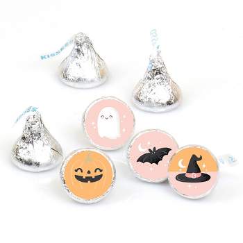 Big Dot of Happiness Pastel Halloween - Pink Pumpkin Party Round Candy Sticker Favors - Labels Fits Chocolate Candy (1 sheet of 108)
