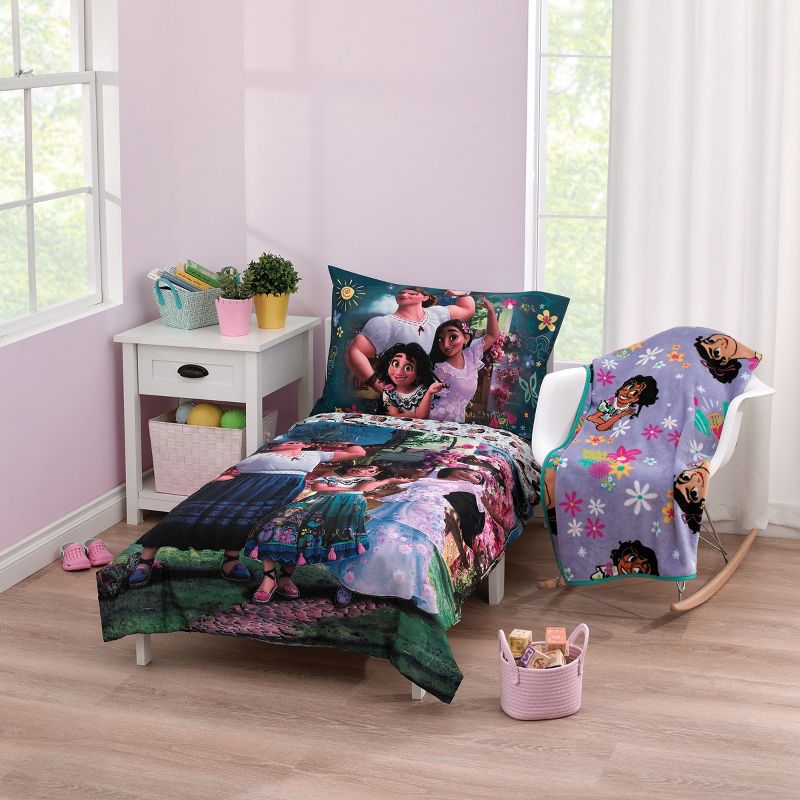 Disney Encanto Power Trio Purple and Teal 5 Piece Toddler Bedding and Blanket Bundle Set, 1 of 7