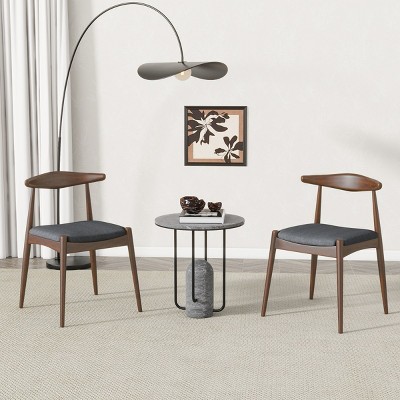 Set of 2 Mid-Century Modern Dining Chairs with Curved Backrest and Cushioned Seat, Wood Side Chairs for Kitchen or Dining Room–The Pop Home