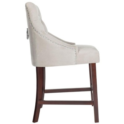 Gray Velvet Tufted Wing Back Counter Stools with Wood Frame, Set of 2