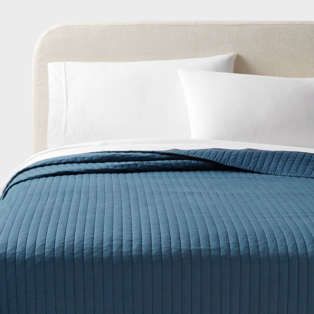 Photos - Duvet King Washed Cotton Sateen Quilt Indigo - Threshold™: OEKO-TEX Certified, M