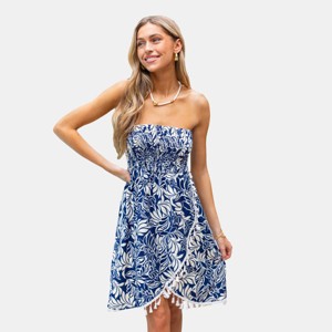 Women's Tropical Leaf Print Strapless Tassel Cover Up Dress - Cupshe - 1 of 4