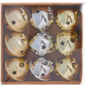 Kurt Adler Christmas Bell Ornaments, Gold and Silver (Pack of 9) - 1 of 3