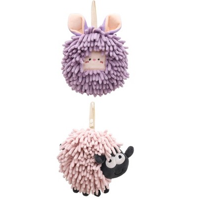 REGALWOVEN Cute Decorative Funny Sheep Shape Fast Drying Hanging Hand Towels 7" x 7" 2 Pcs