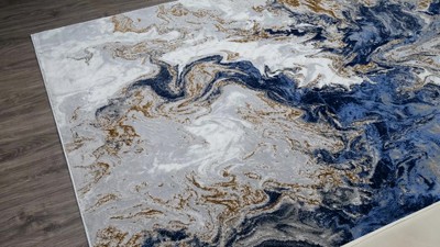 Beige Abstract 5' x 7' Stain-Resistant Synthetic Area Rug