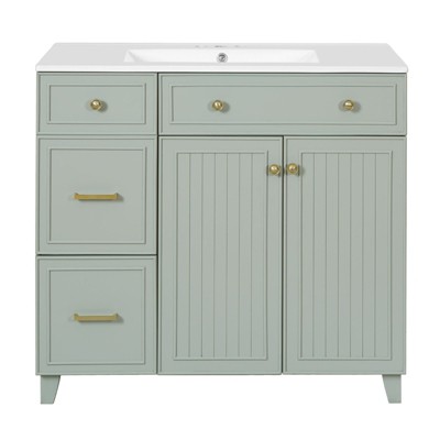 INFURNIC Vanity Tables, Elegant and Functional Bathroom Cabinet with Ceramic Sink for Organized Storage Solutions, Light Gray, 18.3"*36"*34"