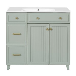 INFURNIC Vanity Tables, Elegant and Functional Bathroom Cabinet with Ceramic Sink for Organized Storage Solutions, Light Gray, 18.3"*36"*34" - 1 of 4