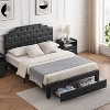 Queen Size Upholstered PU Leather Bed Frame with Button-Tufted Headboard, 2 Storage Drawers, Wooden Slats, No Box Spring Needed, Black - 3 of 4