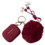 Insten Case Compatible with AirPods Pro, Cute Pom Pom Protective Silicone Skin Cover with Keychain & Anti-Lost Strap, Wine Red