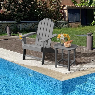 Gray Weather Resistant PE Adirondack Chair with Cup Holder