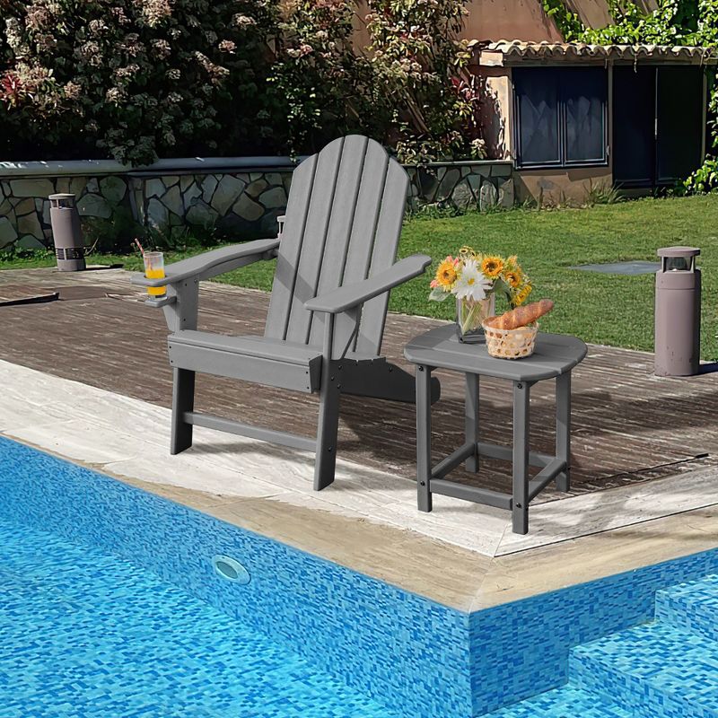 Costway Patio Adirondack Chair Weather Resistant Garden Deck W/Cup Holder White\Black\Grey\Turquoise, 2 of 9