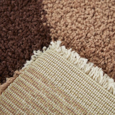 Rainbow Stripe Multicolor Shag Area Rug with Jute Backing