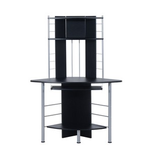 HOMCOM Arch Tower Computer Desk Compact Modern Home Office Writing Workstation P2 MDF With Keyboard Tray And Shelves - 1 of 4