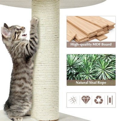 46'' Gray Wooden Cat Tree with Sisal Posts and Cushions