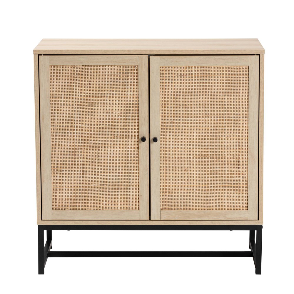 Photos - Dresser / Chests of Drawers Caterina Wood and Natural Rattan 2 Door Storage Cabinet Natural Brown/Blac