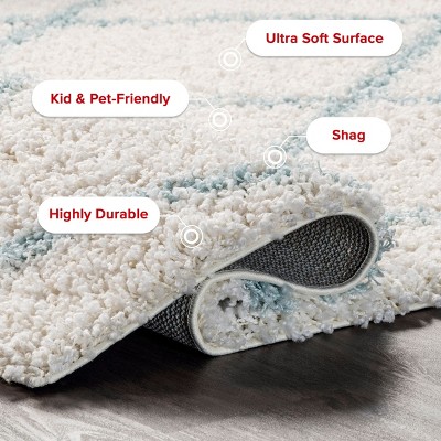 Blue Geometric Shag Oval 4' x 6' Area Rug