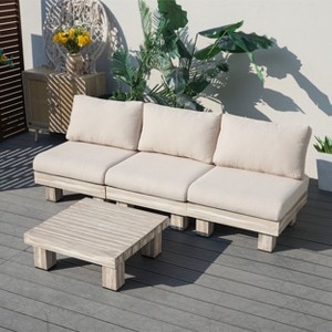 Moda Furnishings 3-person Outdoor Patio Aluminum Wood Grain Seating Group With Beige Cushions - 1 of 4