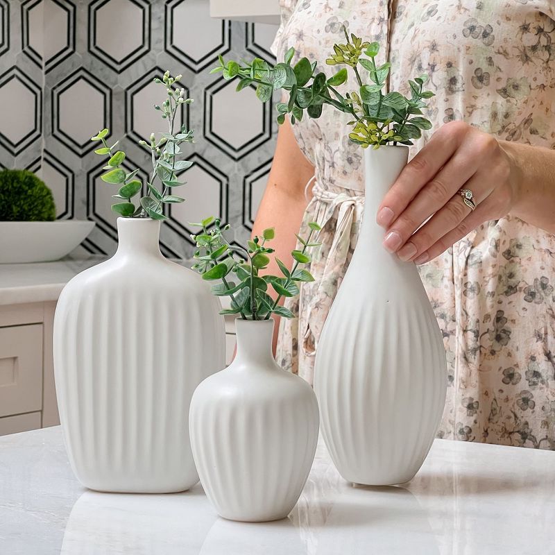 Kate Aspen White Textured Ceramic Minimalist Vase (Set of 3) | 23277NA, 2 of 10