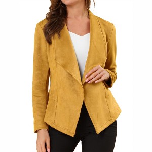 Allegra K Women's Faux Suede Lapel Draped Outwear Open Front Jacket - 1 of 4