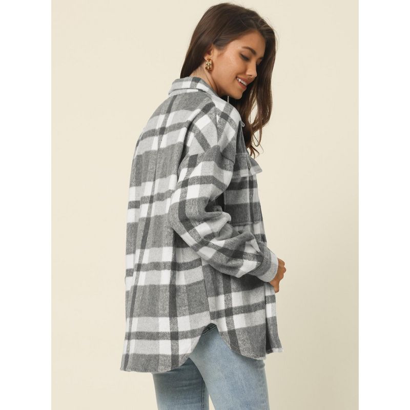Seta T Women's Fall Winter Button Front Closure Long Sleeve Plaid Jacket with Pockets, 4 of 6