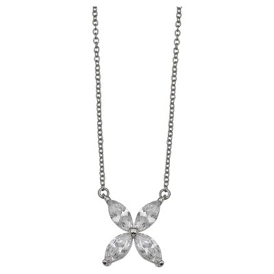 Women's Cubic Zirconia Flower Pendant Necklace in Sterling Silver - Silver/Clear (18")