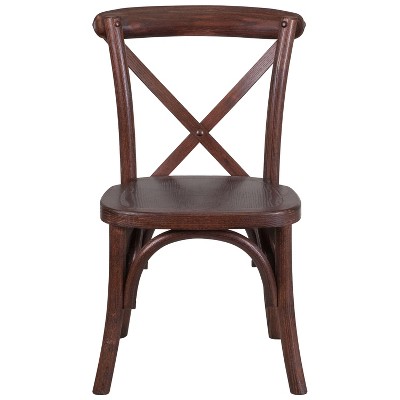 Mahogany Wood Cross Back Kids Chair with Curved Lines