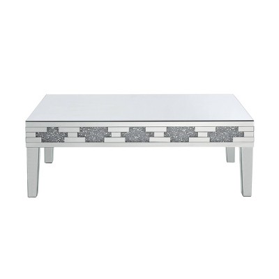 Elegant Mirrored 53" Rectangular Coffee Table with Acrylic Accents