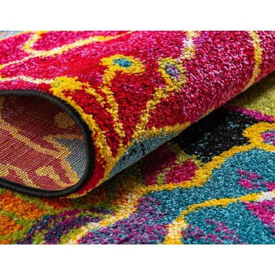 Lyon Kennedy Floral Black and Yellow 2' x 6' Synthetic Runner Rug