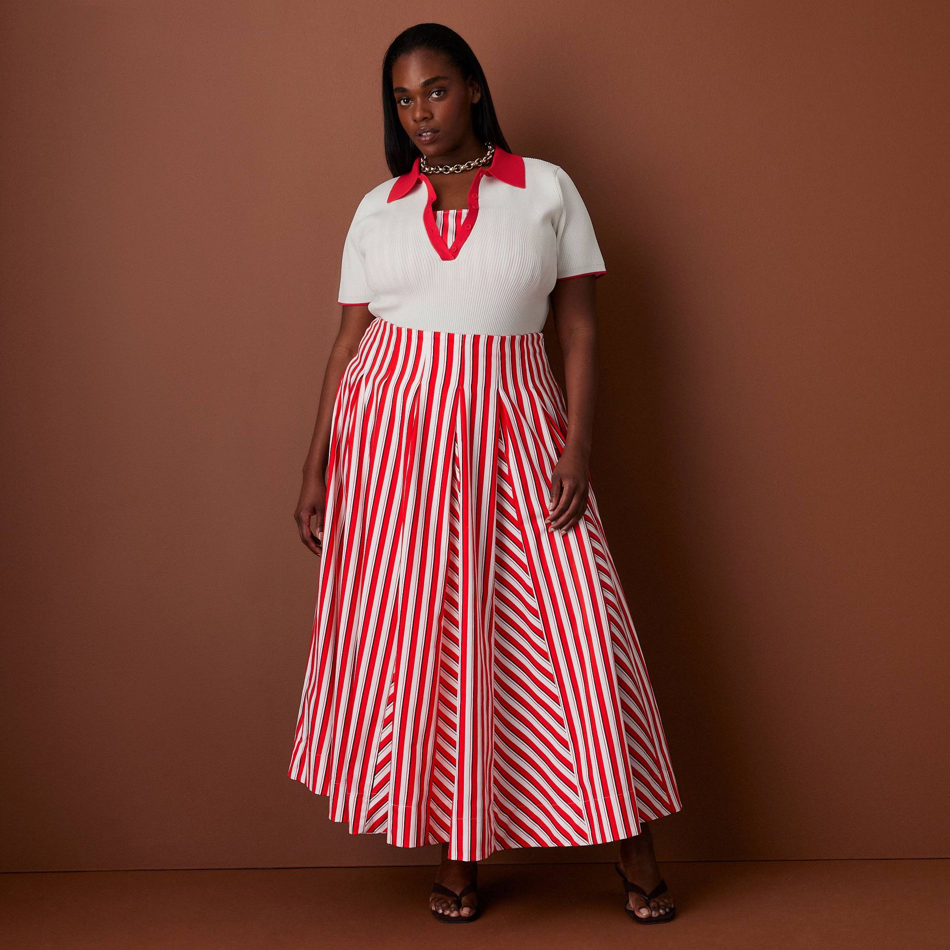 Women's Pleated Poplin Striped Midi Skirt - Rosie Assoulin x Target Red
