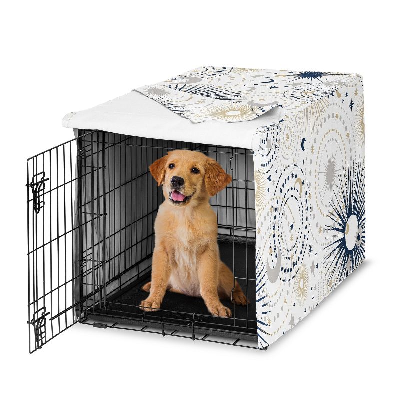 Sweet Jojo Designs Dog Crate Kennel Cover 36in. Celestial Blue Gold and Grey, 1 of 7