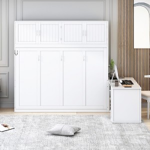 TIRAMISUBEST Queen Size Wall Murphy Bed with Desk and Storage Shelves, Storage Folding Bed Frame with Cabinets - 1 of 4