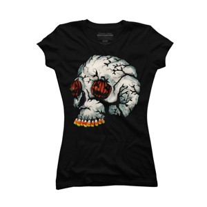 Junior's Design By Humans Halloween Skull By LVBArt T-Shirt - 1 of 3
