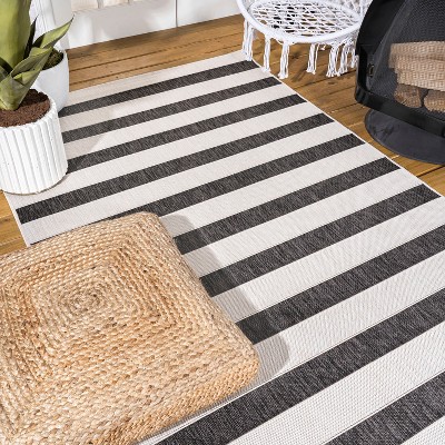 Classic Wide Stripe Black and Cream 8' x 10' Synthetic Area Rug