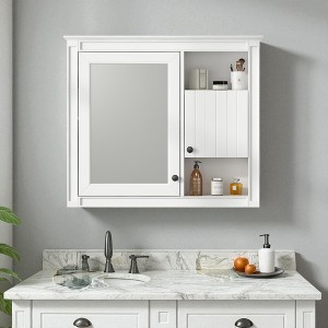 32'' Bathroom Wall Cabinet with Mirror, Wall Mounted Medicine Cabinet with 3 Adjustable Shelves, Over Toilet Storage Organizer - 1 of 4