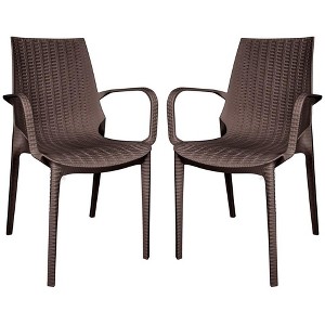 LeisureMod Kent Modern Outdoor Plastic Dining Arm Chair Set of 2 - 1 of 4