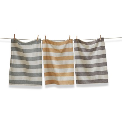 tag Set of 3 Woven Slub Stripe Cotton Machine Washable Kitchen Dishtowel 18Lx26W inch.