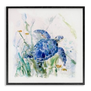 Stupell Industries Pleasant Aquatic Blue Sea Turtle Swimming Ocean Plants Black Framed Giclee Art - 1 of 4