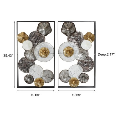 Set of 2 Multi-Color Abstract Metal Flower Wall Art Panels