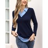 Coolmee Women's Contrast Collared Shirts Long Sleeve Patchwork Work Blouse Tunics Tops - 2 of 4