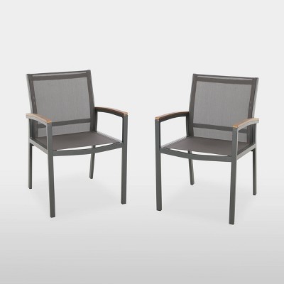 Luton 2pk Mesh and Aluminum Dining Chair - Gray - Christopher Knight Home