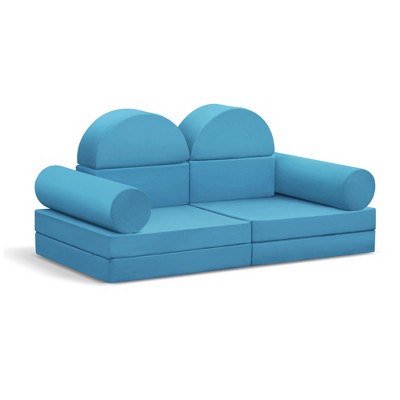 TopComfy Sectional Sofas 10-Piece Convertible Kids Play Sofa Multi-Purpose Couch for Playroom and Bedroom, Blue, 56"*28"*26"
