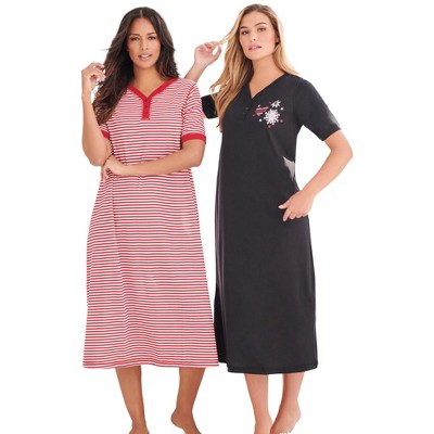 Dreams & Co. Plus Size 2-Pack Long Henley Sleepshirt
