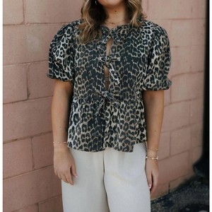 Women's Leopard Tie Front Top - MIOU MUSE S - 1 of 4