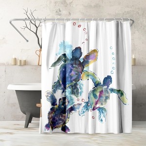 Americanflat 71x74 Sea Turtle Shower Curtain - Durable Metal Grommets and 12 Hooks - 100% Polyester - Blue, Purple, Green and White - 1 of 1