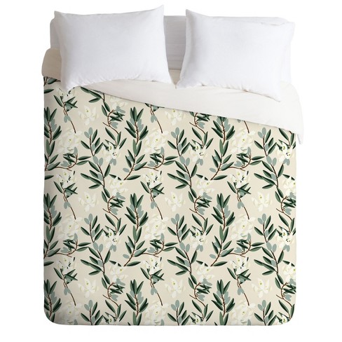 Full Queen Holli Zollinger Olive Bloom Duvet Cover Set Green