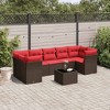vidaXL 8 Piece Patio Sofa Set with Cushions Brown Poly Rattan - Brown 4x corner + Table + 3x middle - 2 of 4