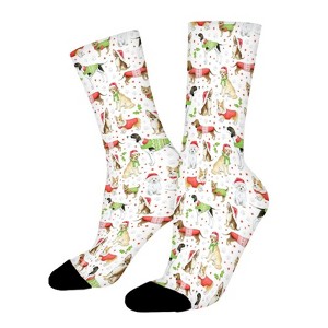 Dogs in Christmas Coats Hat Women Printed Crew Socks Funny Funky Socks Soft Polyester Novelty Gifts for Artists Men - 1 of 1