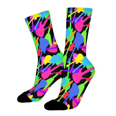Guitar Splash Pattern Women Printed Crew Socks Funny Funky Socks Soft Polyester Novelty Gifts for Artists Men