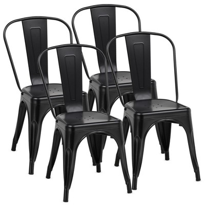 COMHOMA Metal Dining Chair Set of 4, Industrial Modern Bistro Stackable Chairs Indoor Outdoor