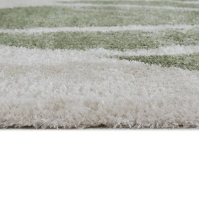 Green and Beige Synthetic Rectangular Kids Rug